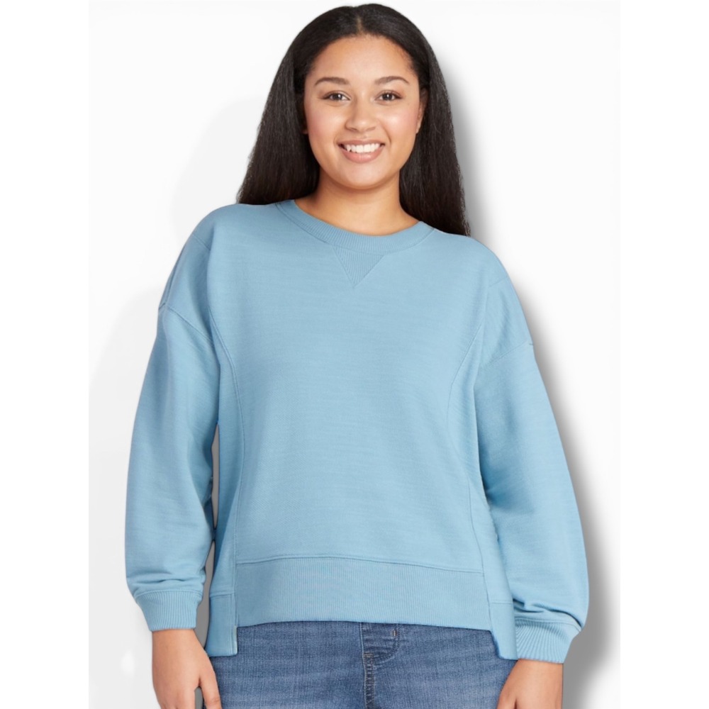 Time and Tru Women Caspian Blue Slub Sweatshirt Crew Neck‎ XL 16-18 NEW